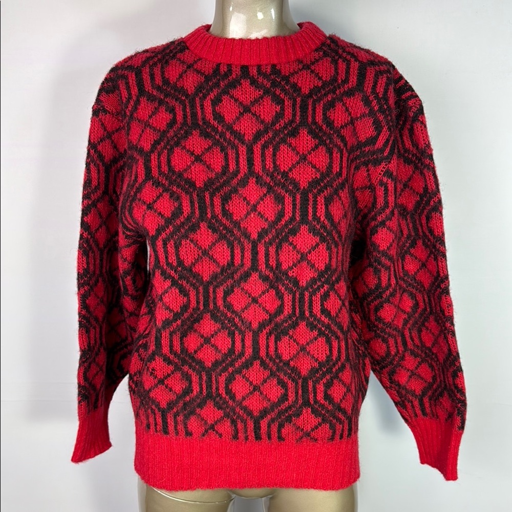Vintage Vaka 100% Wool Red and Black Geometric Sweater